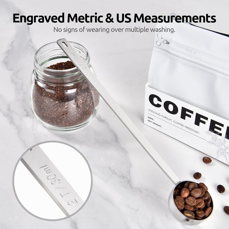 UTaste Coffee Scoop 2 Tablespoon: 18/8 Stainless Steel Measuring Scooper for Ground Coffee, Bean, Powder, Espresso, 8.5in Extra Long Handle Metal Meaure Spoon for Canister, Jar (2Tbsp/30ml, Silver) - Image 4